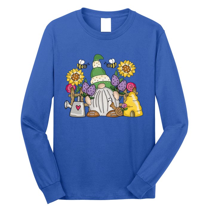 Cute Flower Garden Gnome With Bees And Flowers Gift Gardener Funny Gift Long Sleeve Shirt