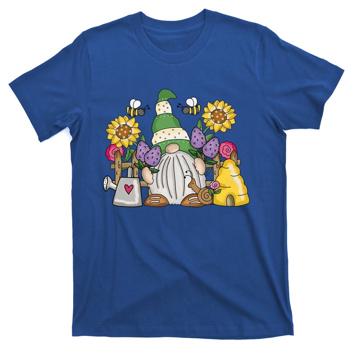 Cute Flower Garden Gnome With Bees And Flowers Gift Gardener Funny Gift T-Shirt