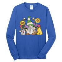 Cute Flower Garden Gnome With Bees And Flowers Gift Gardener Funny Gift Tall Long Sleeve T-Shirt