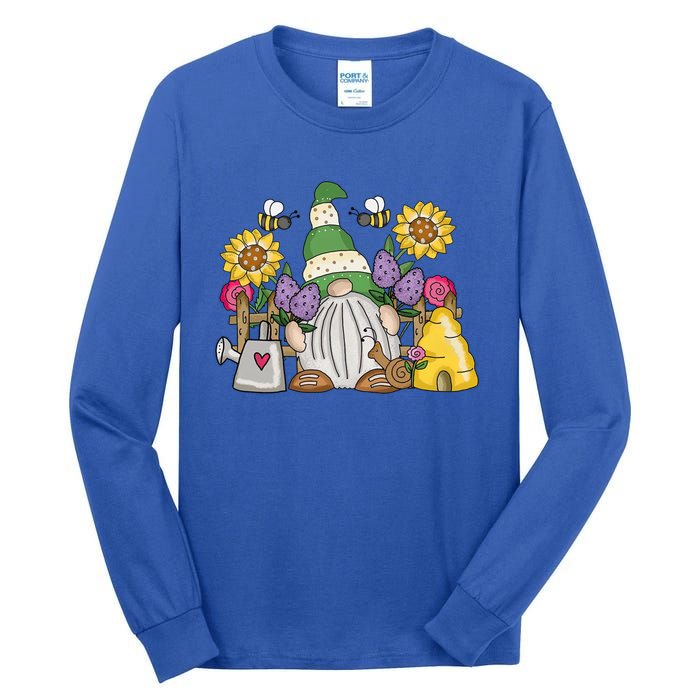 Cute Flower Garden Gnome With Bees And Flowers Gift Gardener Funny Gift Tall Long Sleeve T-Shirt