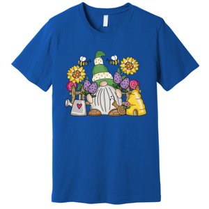 Cute Flower Garden Gnome With Bees And Flowers Gift Gardener Funny Gift Premium T-Shirt