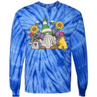 Cute Flower Garden Gnome With Bees And Flowers Gift Gardener Funny Gift Tie-Dye Long Sleeve Shirt