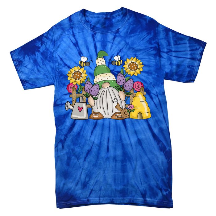 Cute Flower Garden Gnome With Bees And Flowers Gift Gardener Funny Gift Tie-Dye T-Shirt