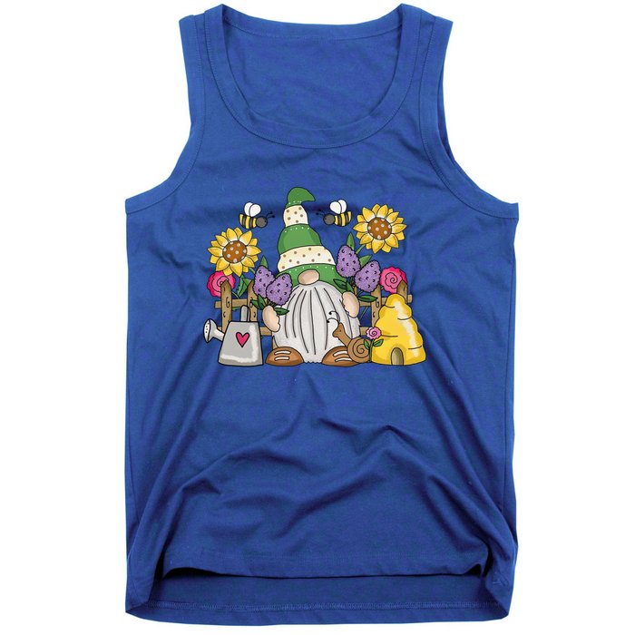 Cute Flower Garden Gnome With Bees And Flowers Gift Gardener Funny Gift Tank Top