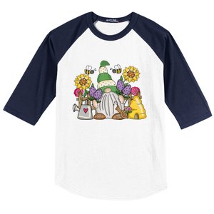 Cute Flower Garden Gnome With Bees And Flowers Gift Gardener Funny Gift Baseball Sleeve Shirt