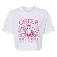 Cheer For Ghost Breast Cancer Awareness Halloween Ghost Bella+Canvas Jersey Crop Tee