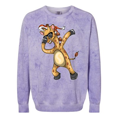 Christmas Funny Gift Animal Dabbing Giraffe Funny Gift Colorblast Crewneck Sweatshirt