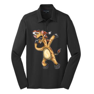 Christmas Funny Gift Animal Dabbing Giraffe Funny Gift Silk Touch Performance Long Sleeve Polo