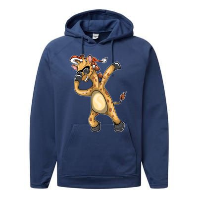 Christmas Funny Gift Animal Dabbing Giraffe Funny Gift Performance Fleece Hoodie