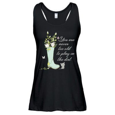 Cats Funny Gardener Gardening Never Too Old To Play In Dirt Ladies Essential Flowy Tank