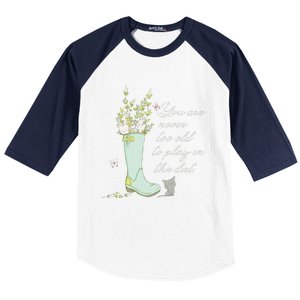 Cats Funny Gardener Gardening Never Too Old To Play In Dirt Baseball Sleeve Shirt