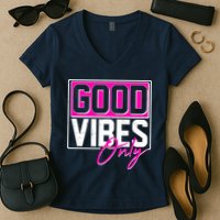 Cool Funny Good Vibes Only Women's V-Neck T-Shirt