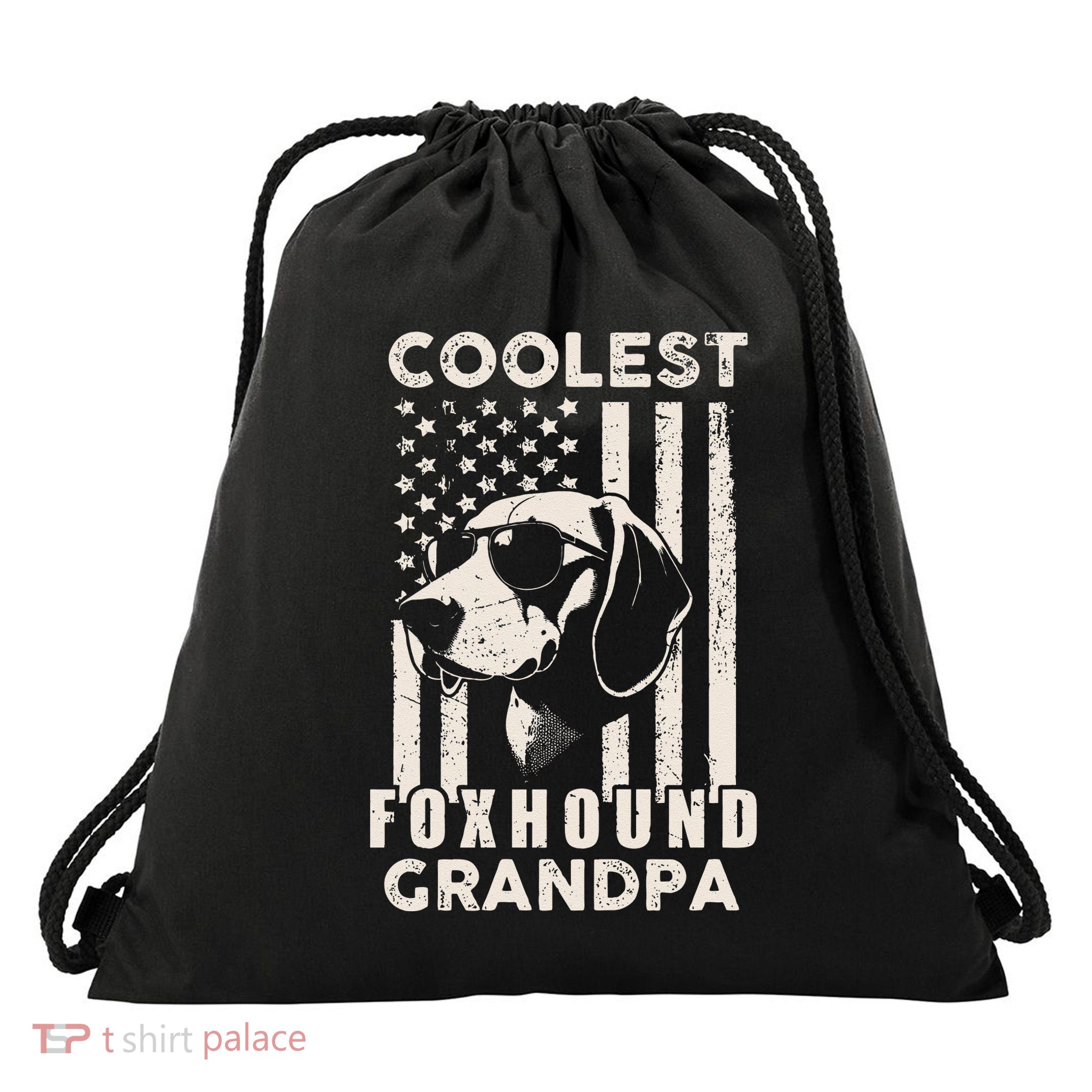 Coolest Foxhound Grandpa Vintage American Flag Funny Dog Dad Drawstring Bag