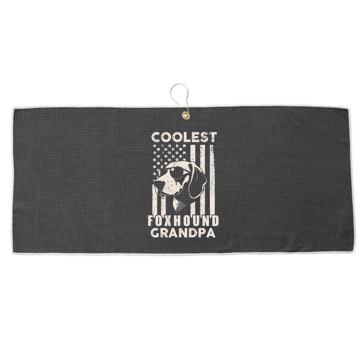 Coolest Foxhound Grandpa Vintage American Flag Funny Dog Dad Large Microfiber Waffle Golf Towel