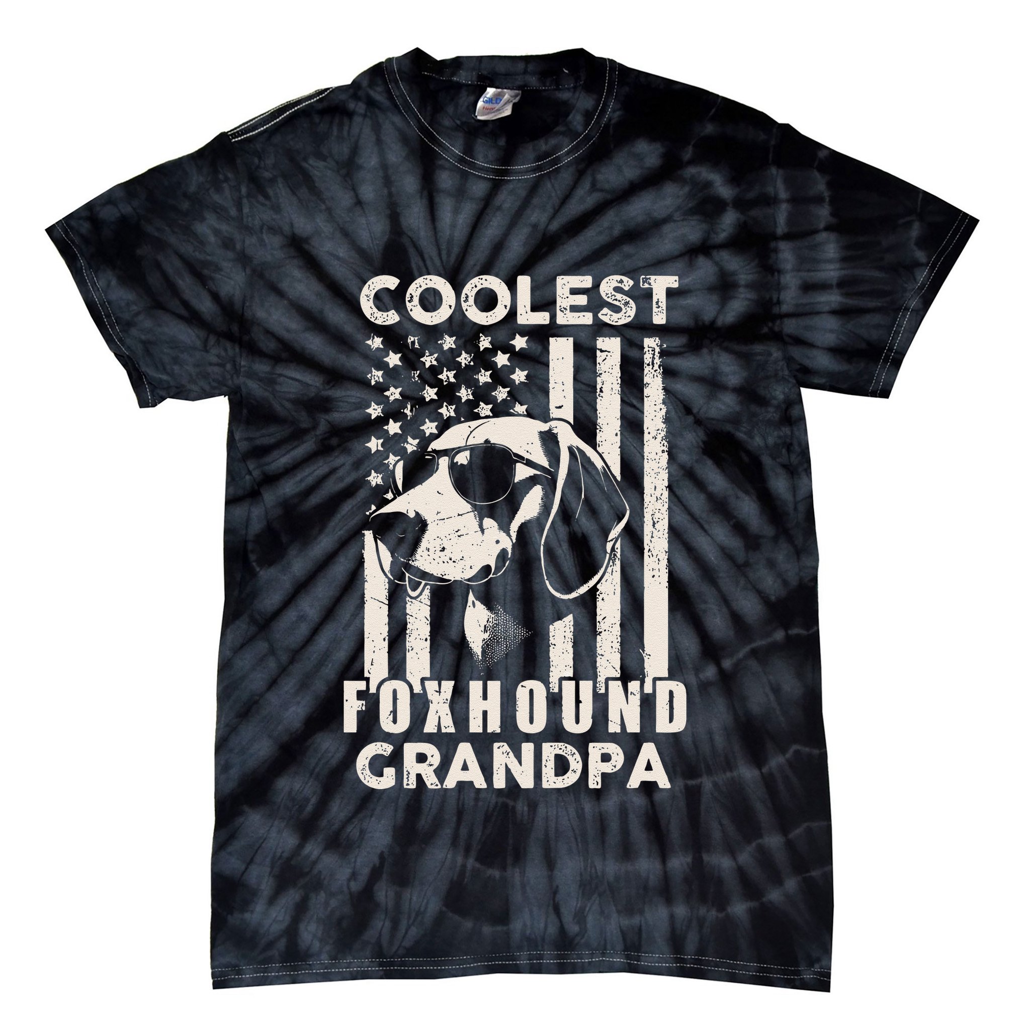 Coolest Foxhound Grandpa Vintage American Flag Funny Dog Dad Tie-Dye T-Shirt