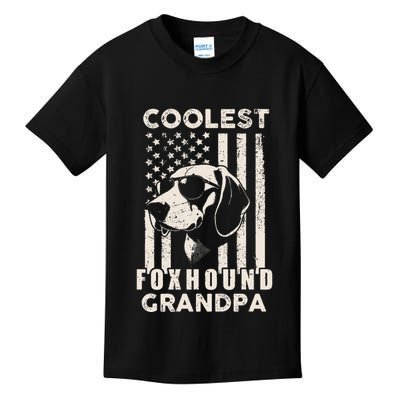Coolest Foxhound Grandpa Vintage American Flag Funny Dog Dad Kids T-Shirt