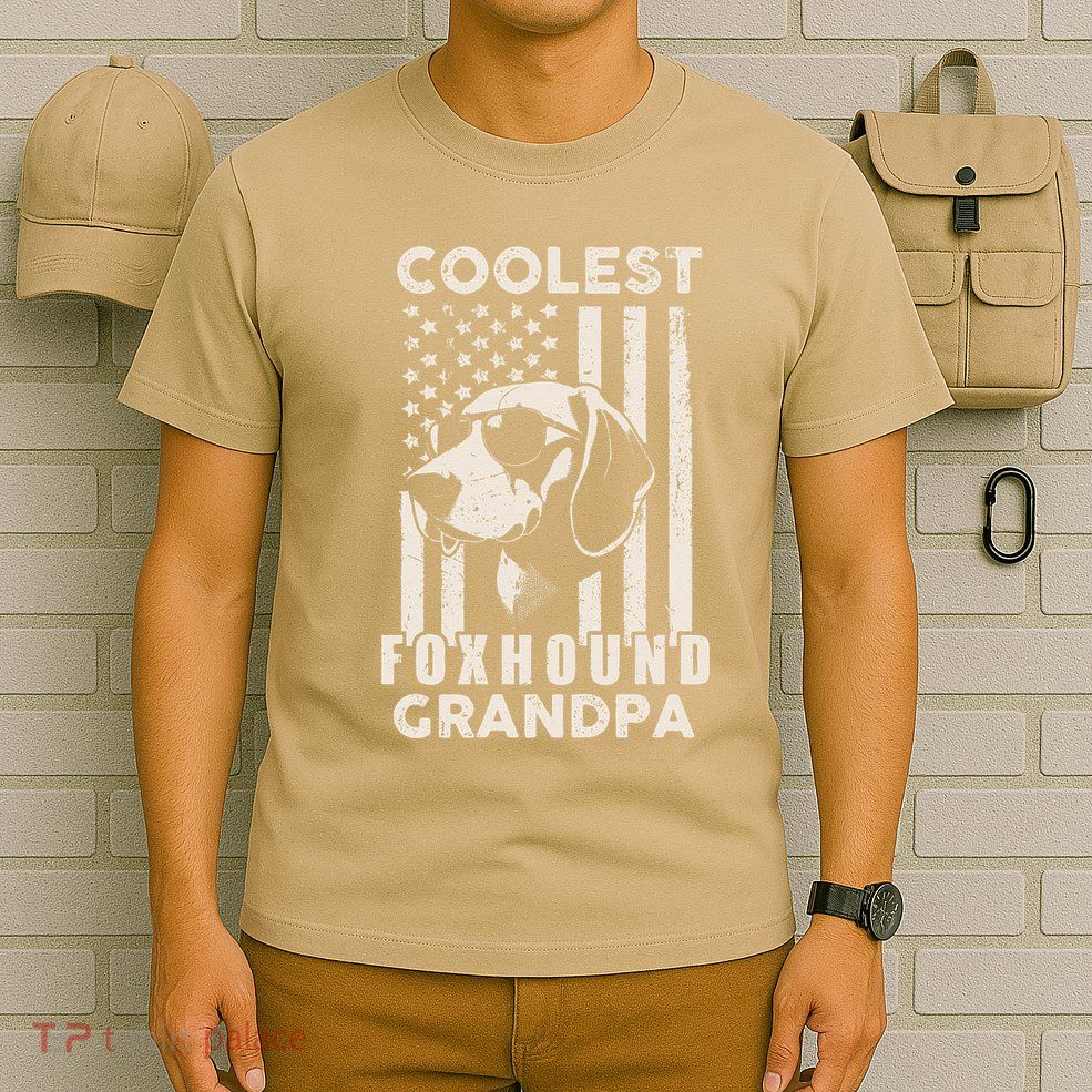Coolest Foxhound Grandpa Vintage American Flag Funny Dog Dad T-Shirt