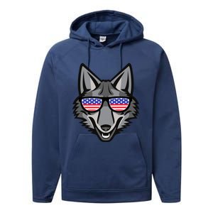 Coyote Funny Gift 4th Of July National Coyote Day Cute Gift Performance Fleece Hoodie