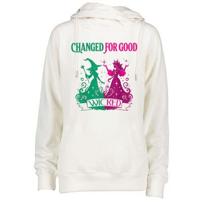 Changed For Good W.I.C.K.E.D Funny Halloween Witch Womens Funnel Neck Pullover Hood