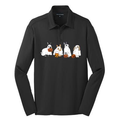 Cute Fall Ghost Bunny Rabbit Halloween Costume Spooky Season Cute Gift Silk Touch Performance Long Sleeve Polo