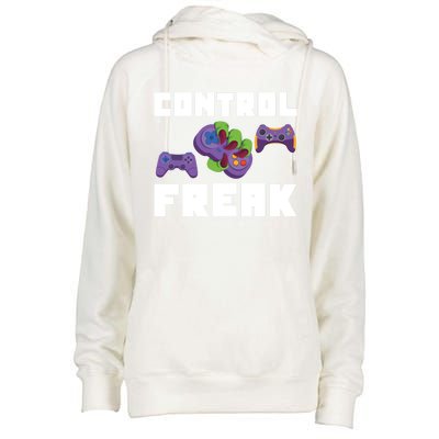 Control Freak Gamer Video Game Controller Gift Womens Funnel Neck Pullover Hood