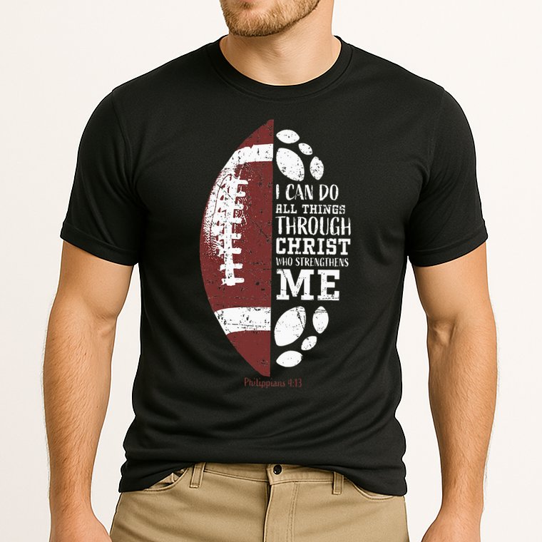 Christian Football Gifts Religious Verse Cooling Performance Crew T-Shirt