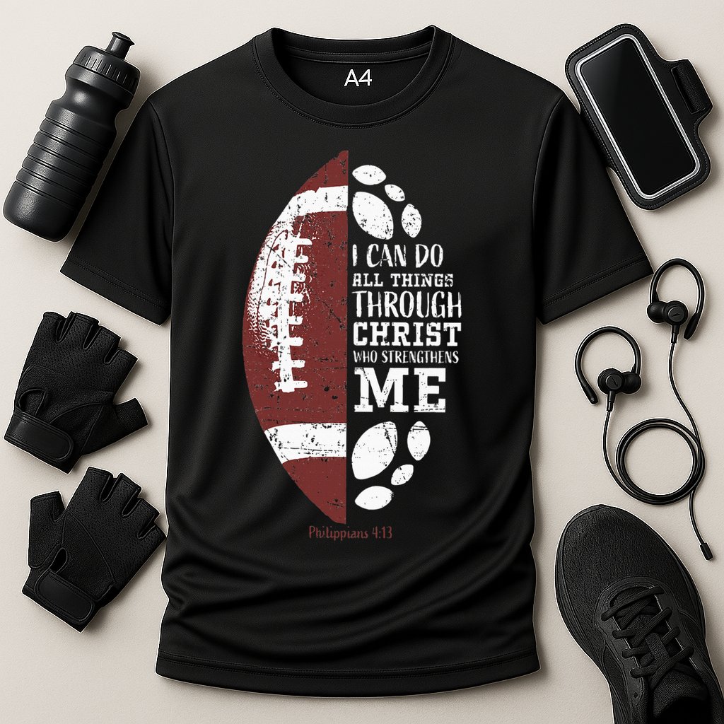 Christian Football Gifts Religious Verse Cooling Performance Crew T-Shirt