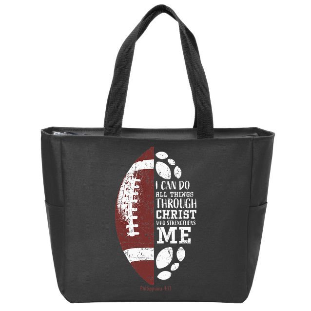 Christian Football Gifts Religious Verse Zip Tote Bag
