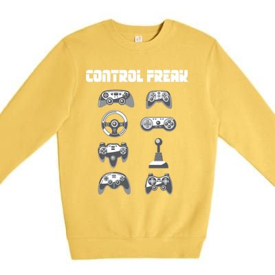 Control Freak Gift Funny Gaming Controller Gamer Video Games Gift Premium Crewneck Sweatshirt