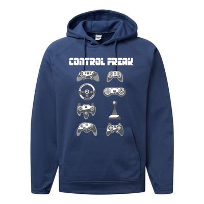 Control Freak Gift Funny Gaming Controller Gamer Video Games Gift Performance Fleece Hoodie