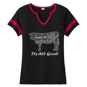 Custom Funny Graphic Bbq Beef Brisket Steak Ribs Cow Ladies Halftime Notch Neck Tee