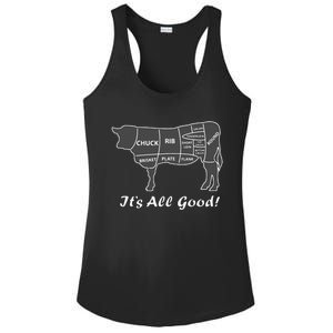 Custom Funny Graphic Bbq Beef Brisket Steak Ribs Cow Ladies PosiCharge Competitor Racerback Tank