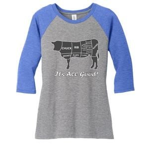 Custom Funny Graphic Bbq Beef Brisket Steak Ribs Cow Women's Tri-Blend 3/4-Sleeve Raglan Shirt