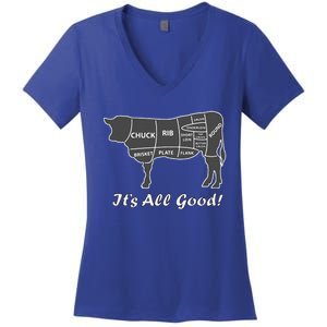 Custom Funny Graphic Bbq Beef Brisket Steak Ribs Cow Women's V-Neck T-Shirt