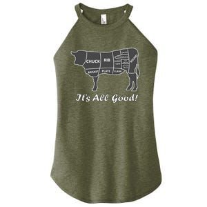 Custom Funny Graphic Bbq Beef Brisket Steak Ribs Cow Women's Perfect Tri Rocker Tank