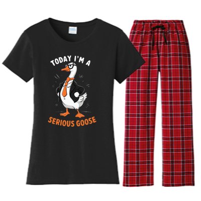 Cute Funny Goose Today IM A Serious Goose Women's Flannel Pajama Set