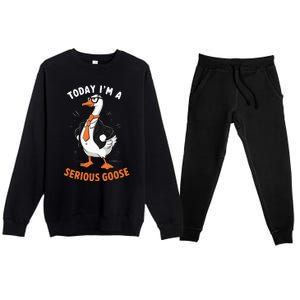 Cute Funny Goose Today IM A Serious Goose Premium Crewneck Sweatsuit Set