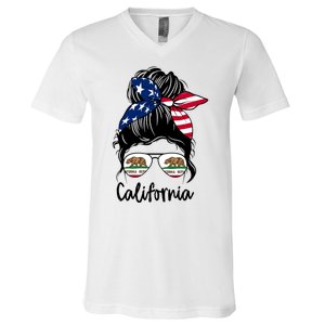 California Flag Girl California Flag State Girlfriend V-Neck T-Shirt