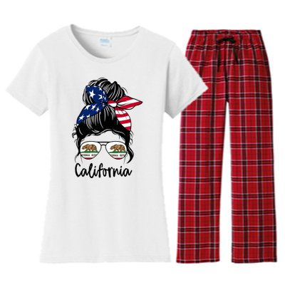 California Flag Girl California Flag State Girlfriend Women's Flannel Pajama Set