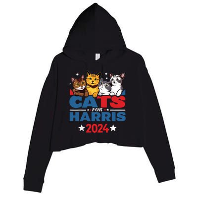 Cats For Harris 2024 Kamala Harris For President 2024 Crop Fleece Hoodie