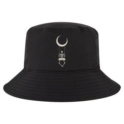 Cool Funny Halloween Skeleton On A Moon Swing Cool Comfort Performance Bucket Hat