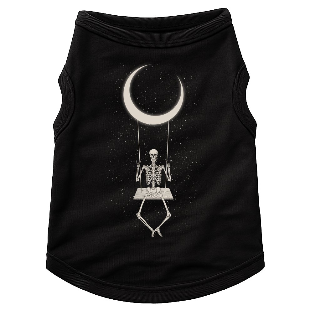 Cool Funny Halloween Skeleton On A Moon Swing Doggie Tank