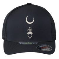 Cool Funny Halloween Skeleton On A Moon Swing Flexfit Unipanel Trucker Cap