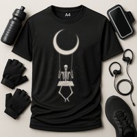 Cool Funny Halloween Skeleton On A Moon Swing Performance Shirt