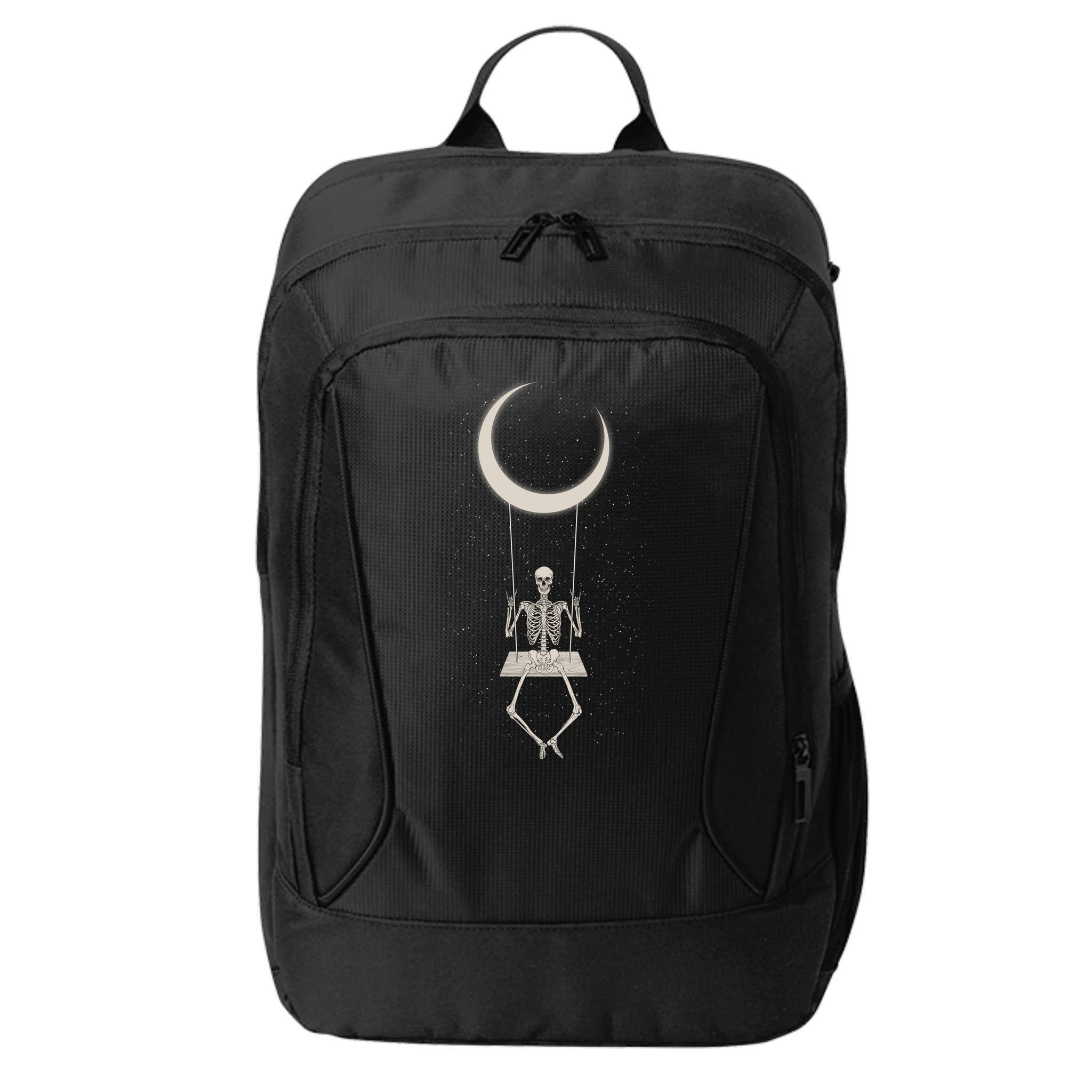 Cool Funny Halloween Skeleton On A Moon Swing City Backpack