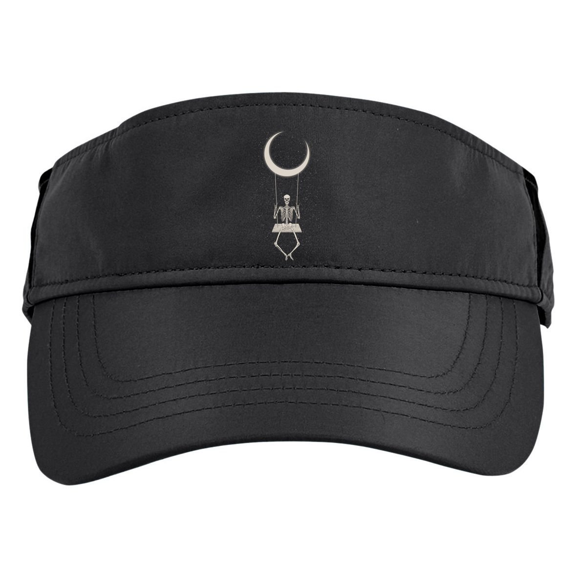 Cool Funny Halloween Skeleton On A Moon Swing Adult Drive Performance Visor
