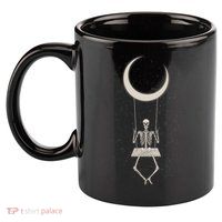 Cool Funny Halloween Skeleton On A Moon Swing 11oz C Handle Ceramic Mug