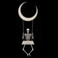 Cool Funny Halloween Skeleton On A Moon Swing Drawstring Bag