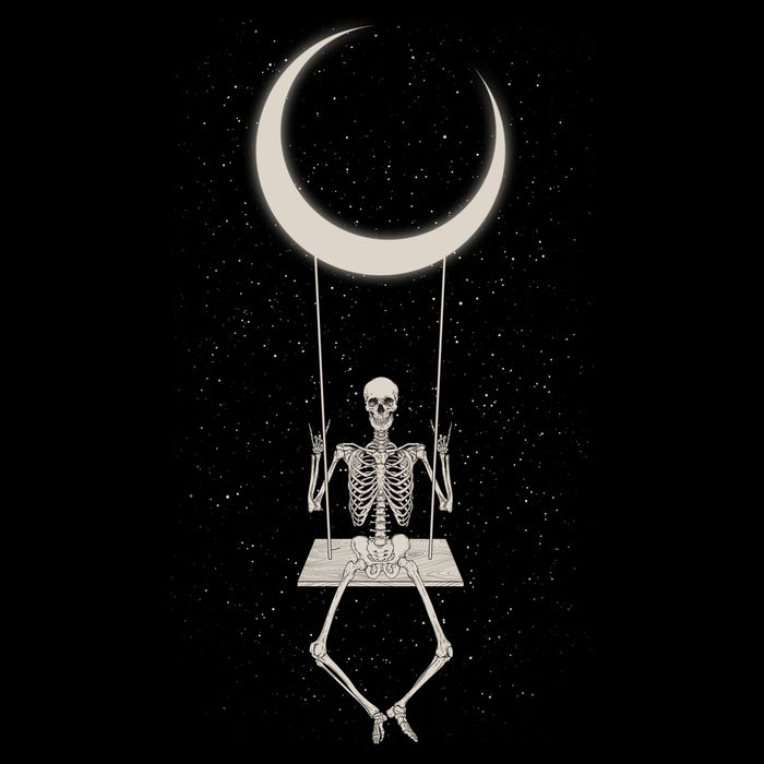 Cool Funny Halloween Skeleton On A Moon Swing Drawstring Bag