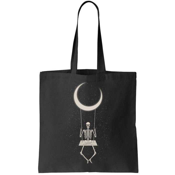 Cool Funny Halloween Skeleton On A Moon Swing Bag